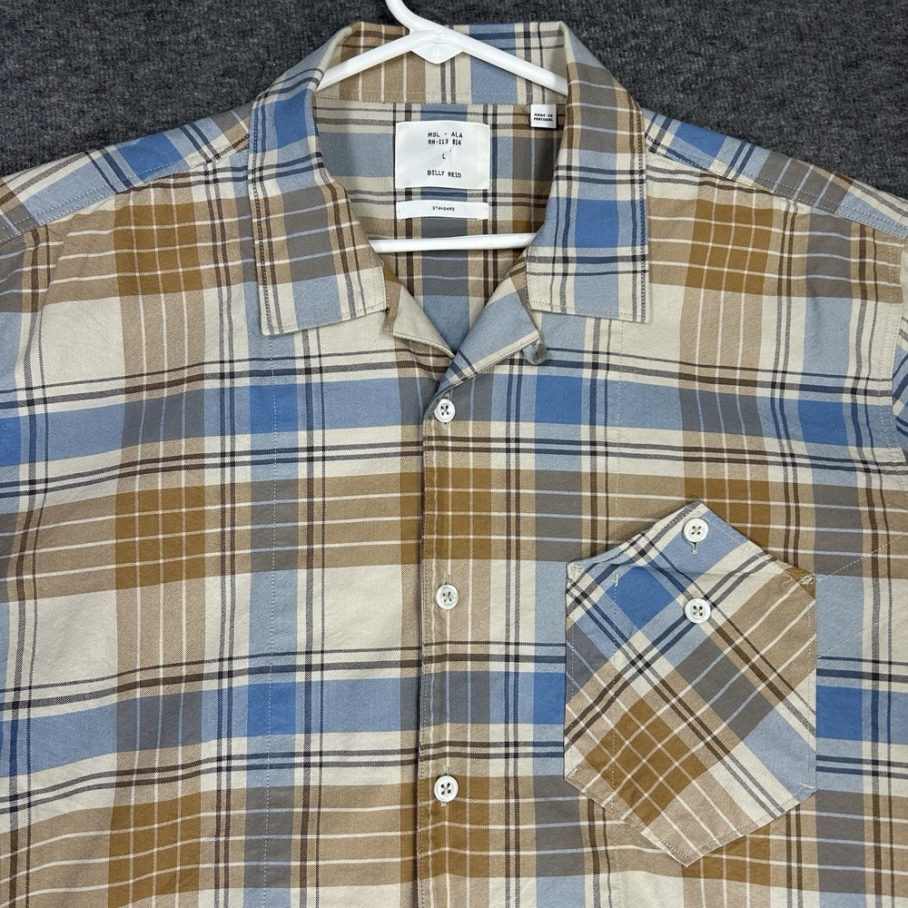 Billy Reid Shirt Mens L Plaid Loop Collar Camp Oxford Muscle Shoals MSL ALA - Picture 2 of 16